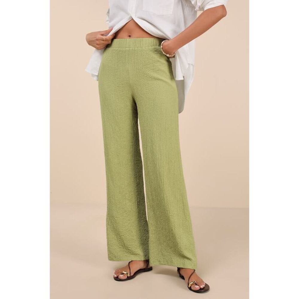 Lulus Easygoing Energy Light Green Textured High-rise Pants - Size S